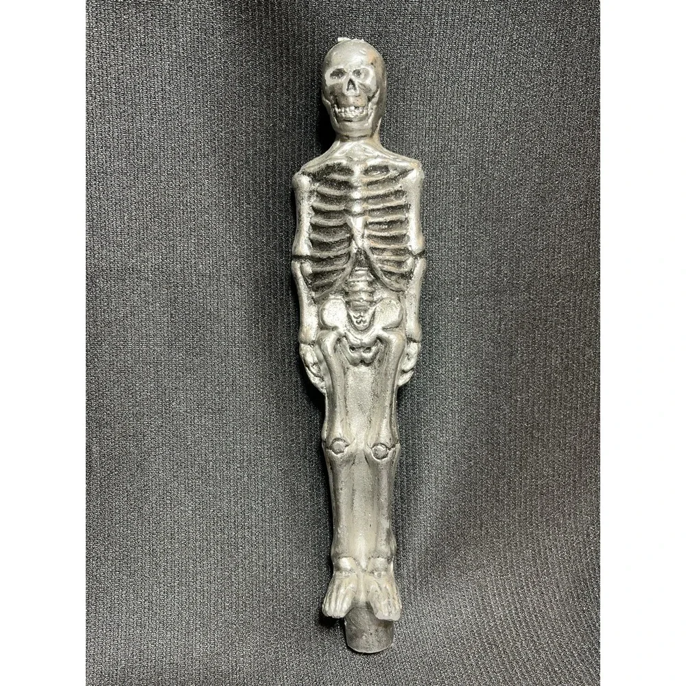 Halloween Taper Candle Skeleton Silver Colored Unused Unique VTG